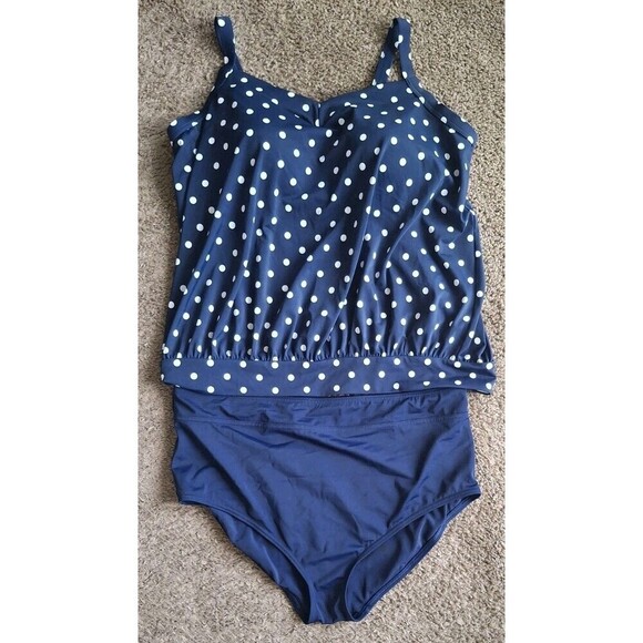 Lands' End Other - Lands End 2 Piece Swimsuit Sz 1X Blue  White Polka Dot Tankini High Waist Bottom